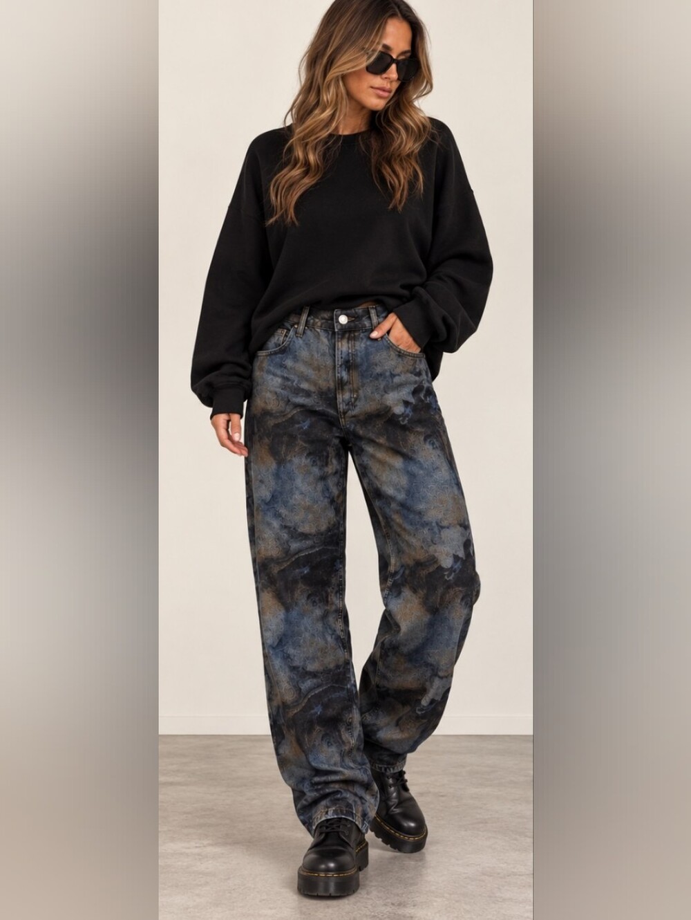 Zara Man Straight Loose Fit Abstract Jeans- Unisex